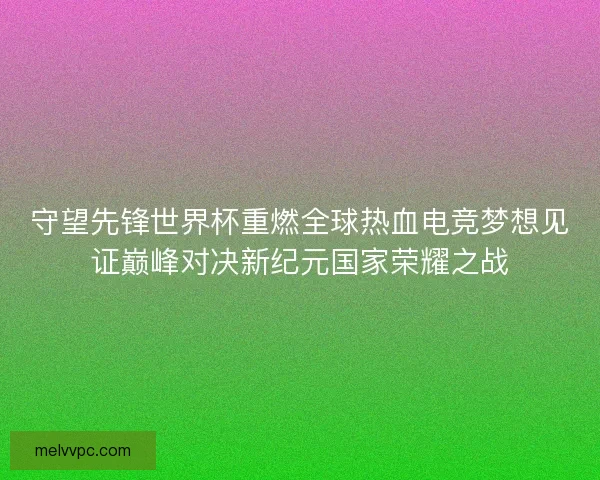 守望先锋世界杯重燃全球热血电竞梦想见证巅峰对决新纪元国家荣耀之战