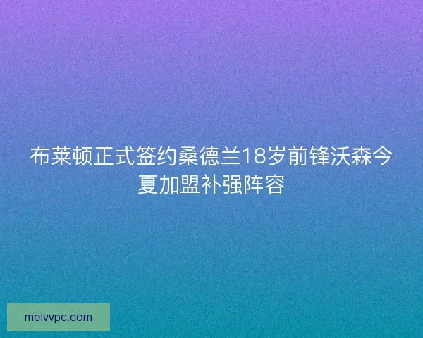 布莱顿正式签约桑德兰18岁前锋沃森今夏加盟补强阵容